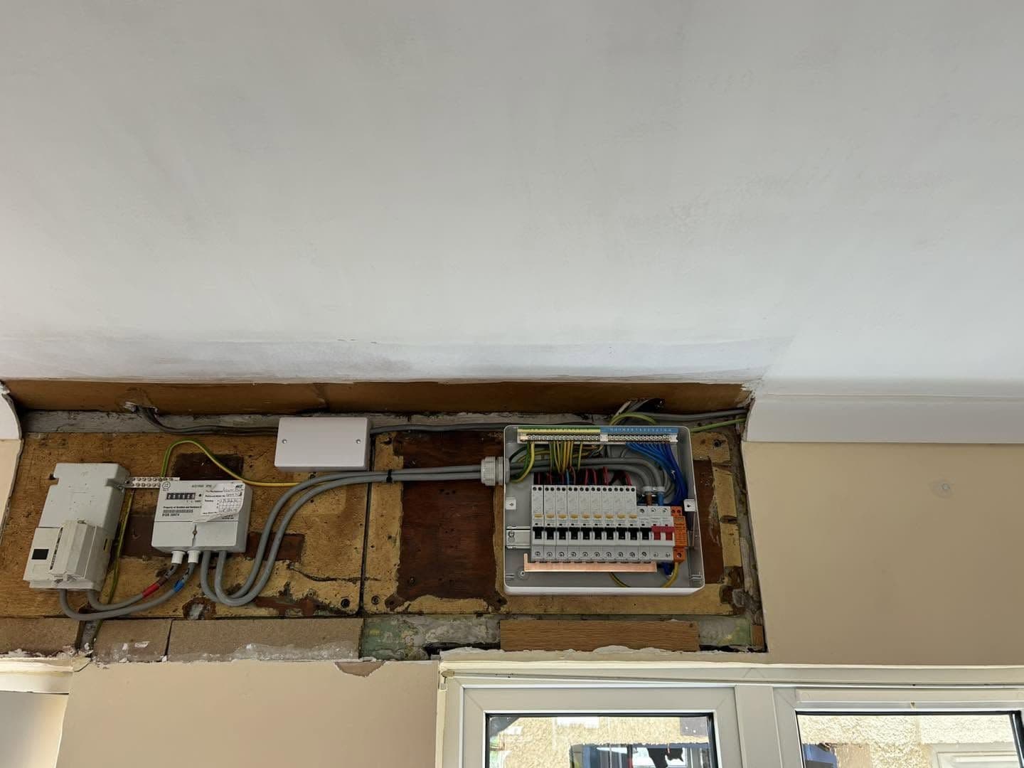 New consumer unit, meter and tails fitted during a full rewire